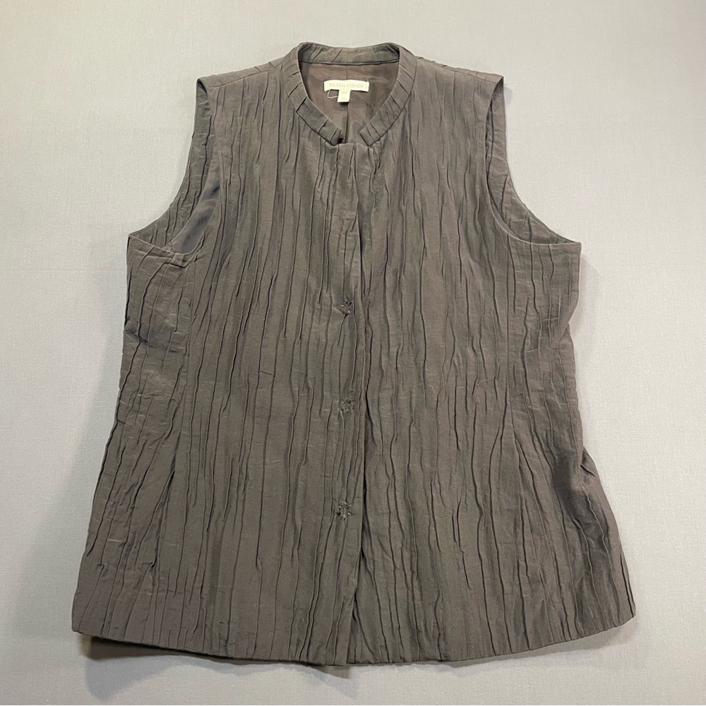 Eileen Fisher Sleeveless Mandarin Collar Snap Front Top, Cotton/Silk Blend - XS